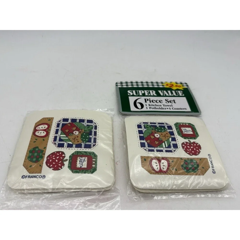 Vintage Franco Apple Kitchen Coasters – Lot of 8 (2 Sealed Packs of 4) –
